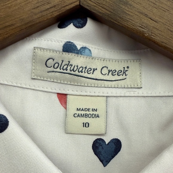 Coldwater Creek White Heart Print Button Down Shirt - Picture 2 of 6